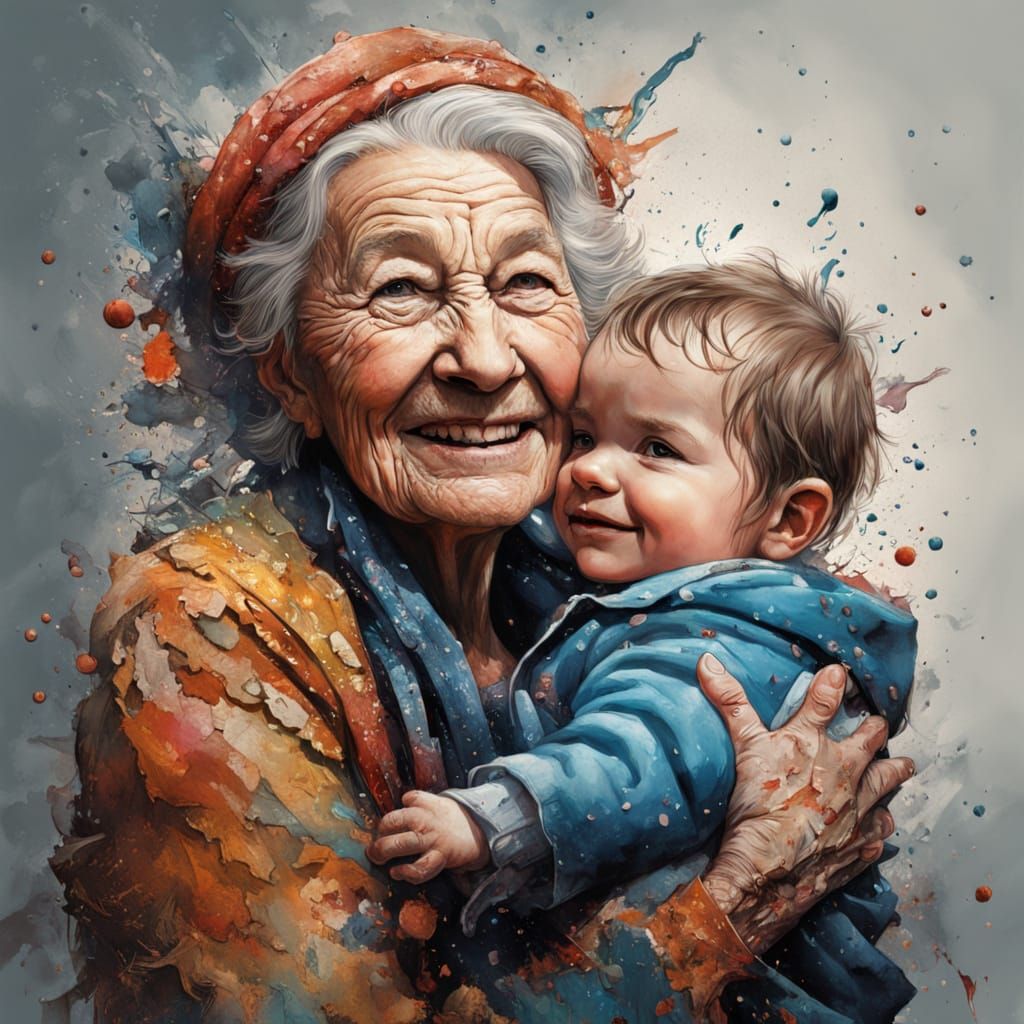 Grandma's Joy: A Hyperrealistic Portrait of Love