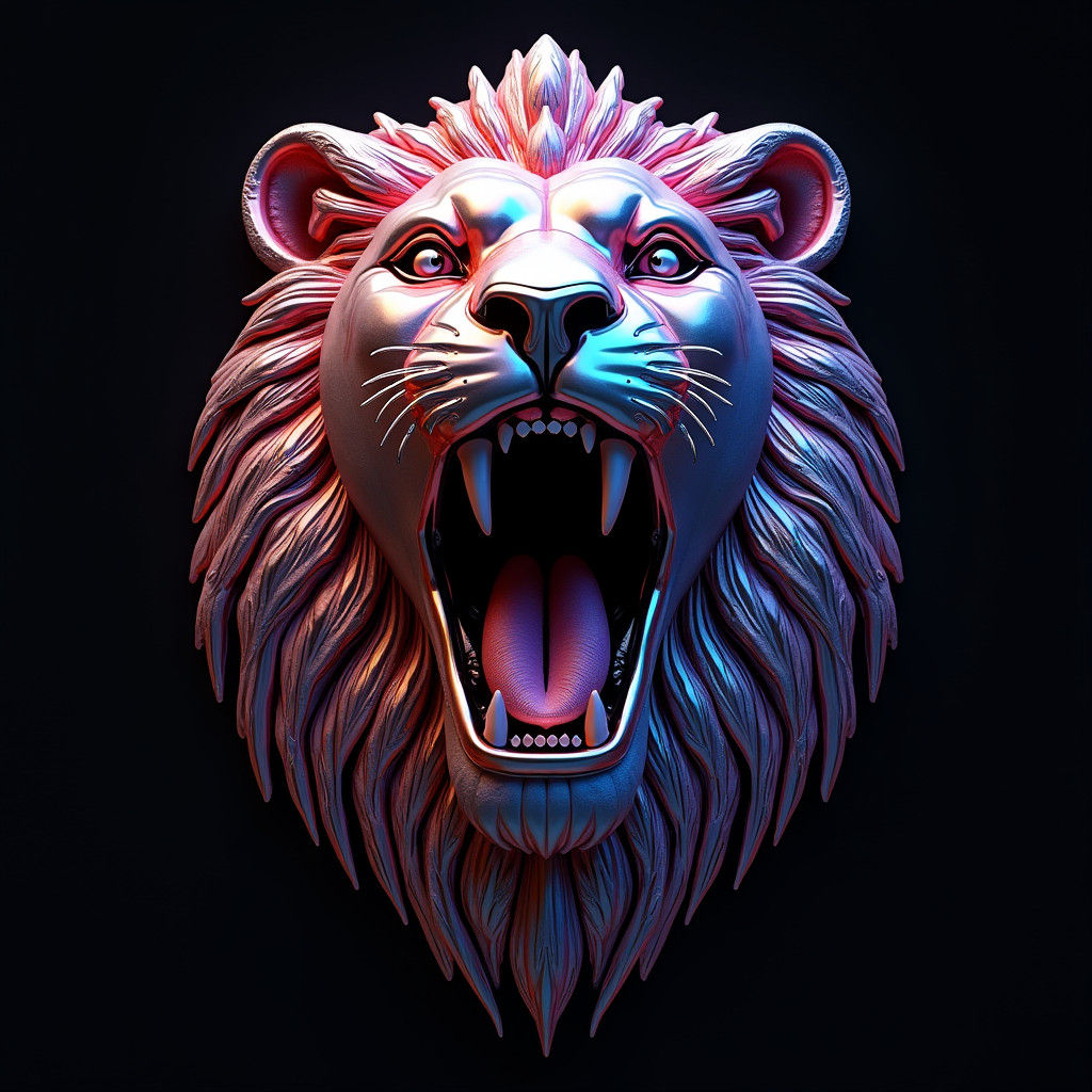 Rainbow Chrome Lion Roaring in 8K