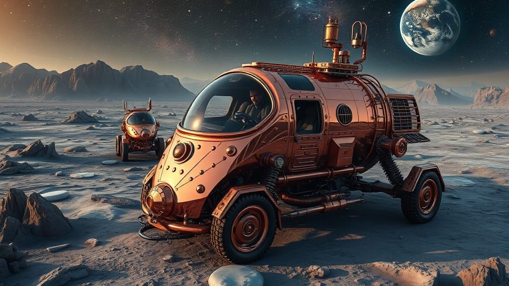 Steampunk Lunar Lander on the Moon in 8K