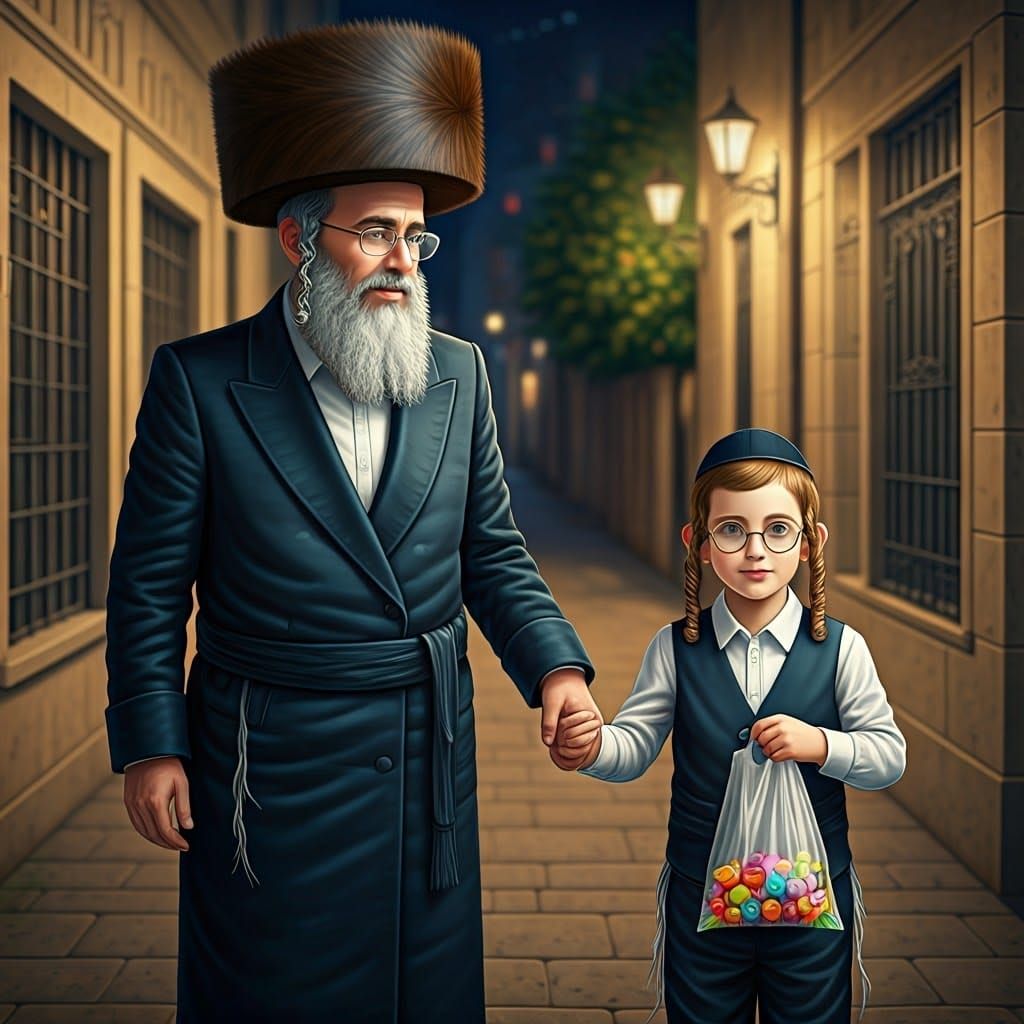 Young Orthodox Boy Exudes Joy on Shabbat Evening