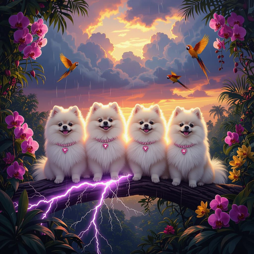 Pomeranians on Lightning During Jungle Storm