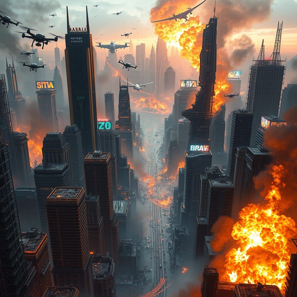 Futuristic Cityscape in Ruins, a Dystopian Masterpiece