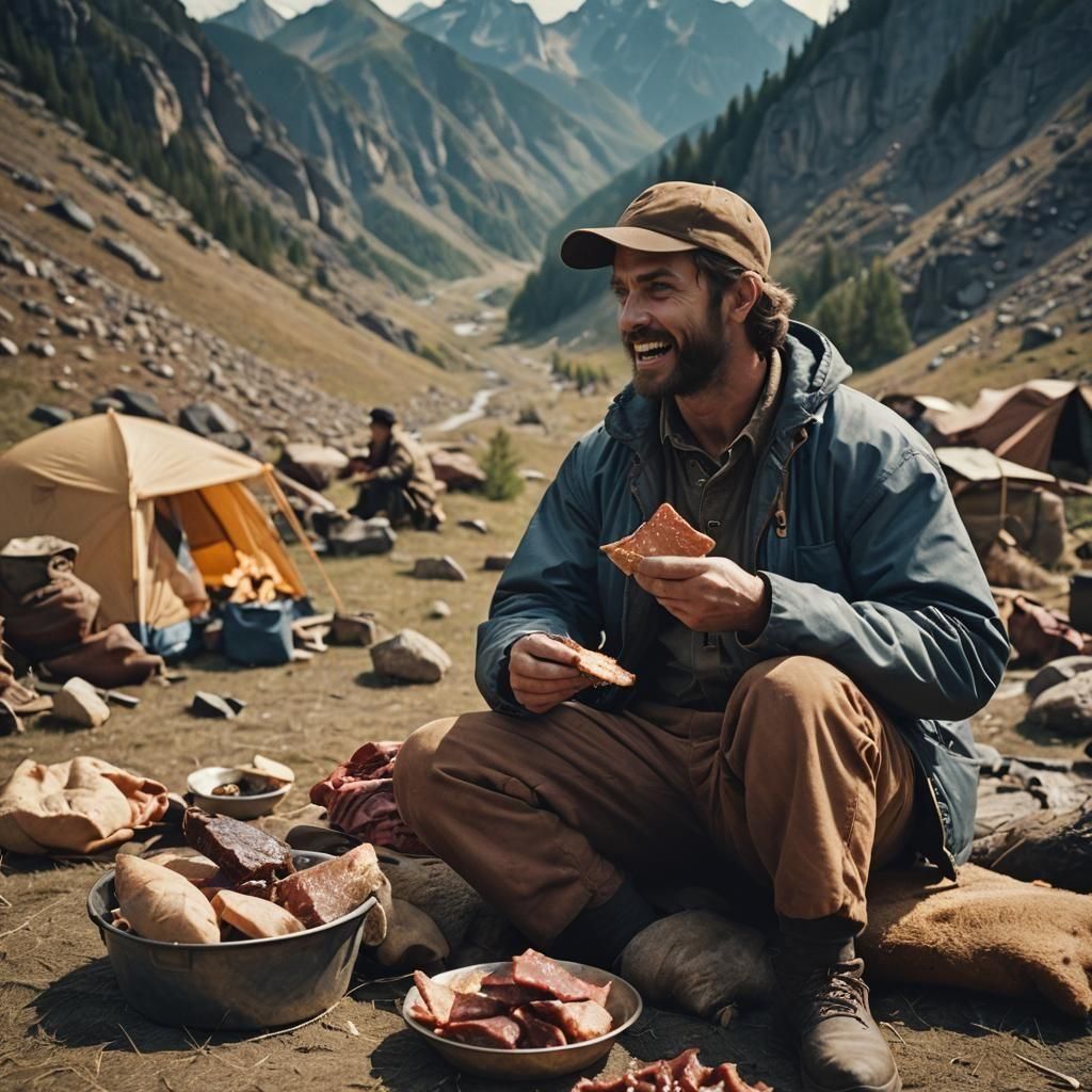 Rugged Man's Mountain Camp Feast