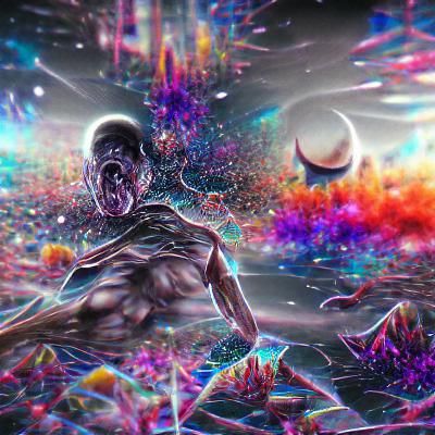 Cosmic Insanity: Holographic Astral Illustration