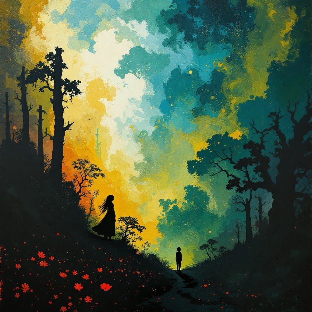 Dreamlike Shadowscape with Wispy Silhouettes