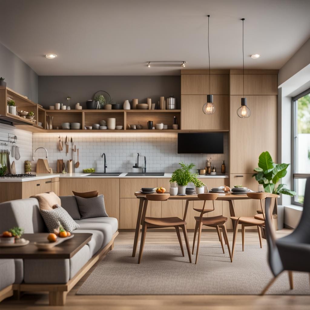 Cozy Open-Plan Living Room Kitchen in Natural Light