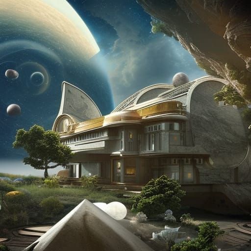 Intergalactic House in Space Landscape: Digital Matte Painti...