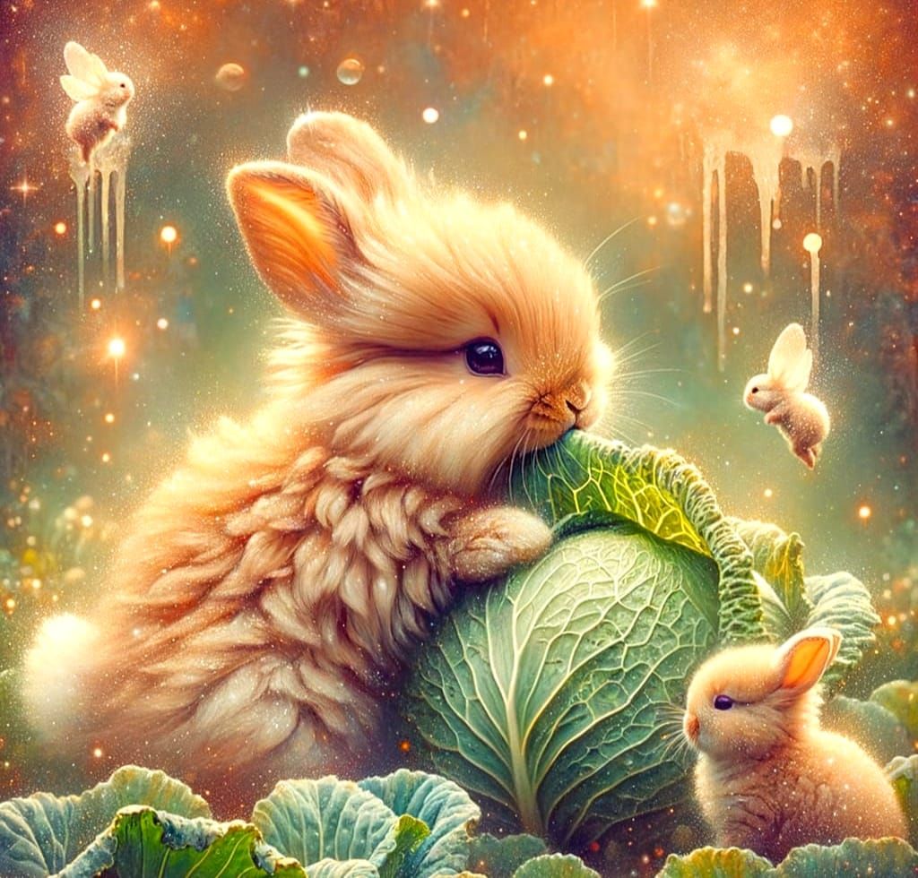 Dreamy Caramel Bunnies in a Watercolour Garden