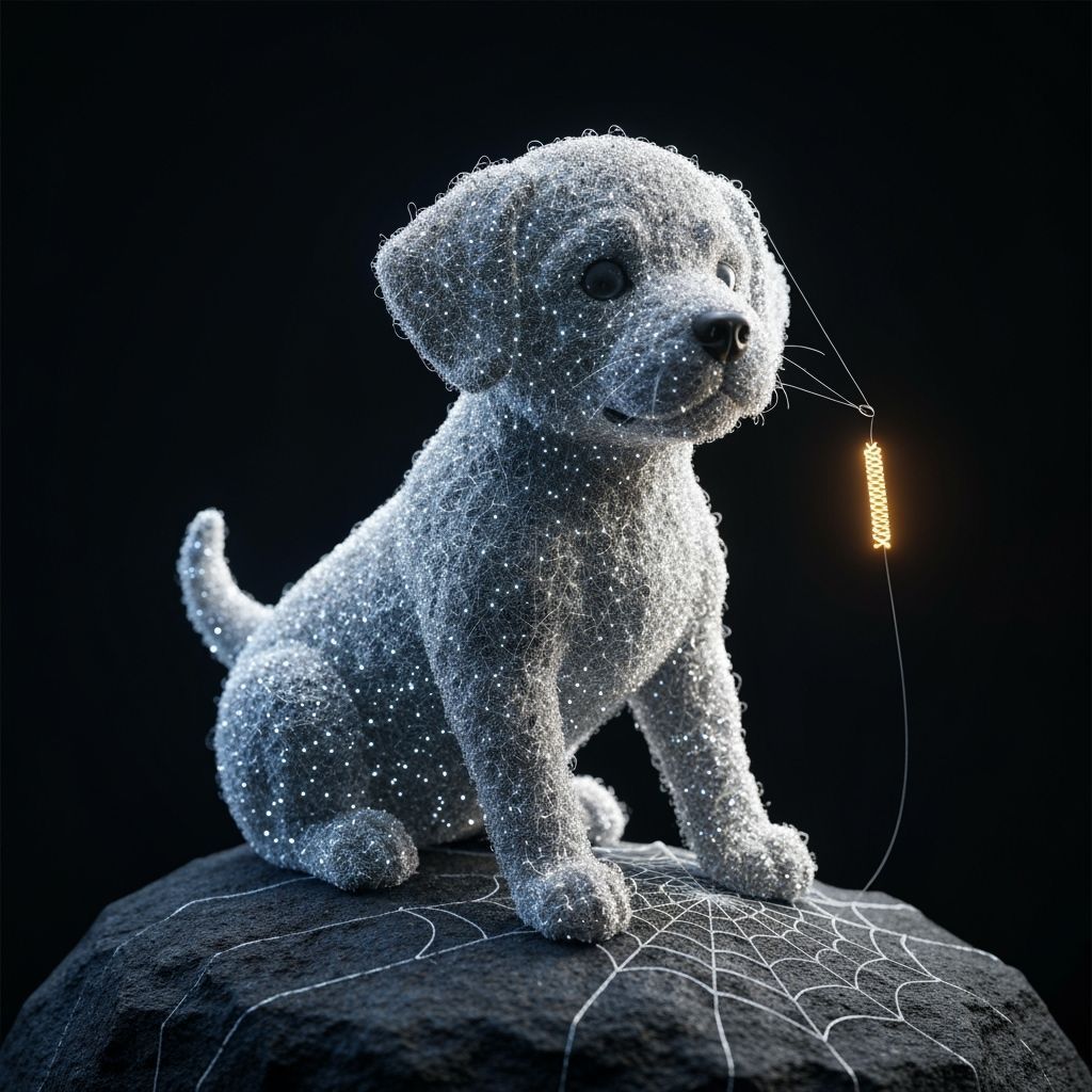 Bioluminescent Puppy Woven from Silver Spider Silk