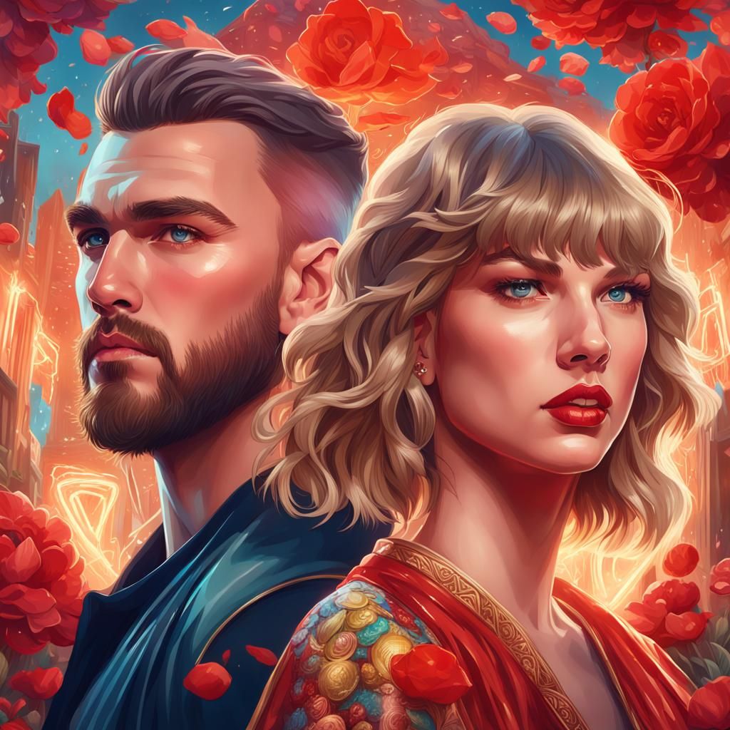 Detailed Portrait of Taylor Swift and Travis Kelce