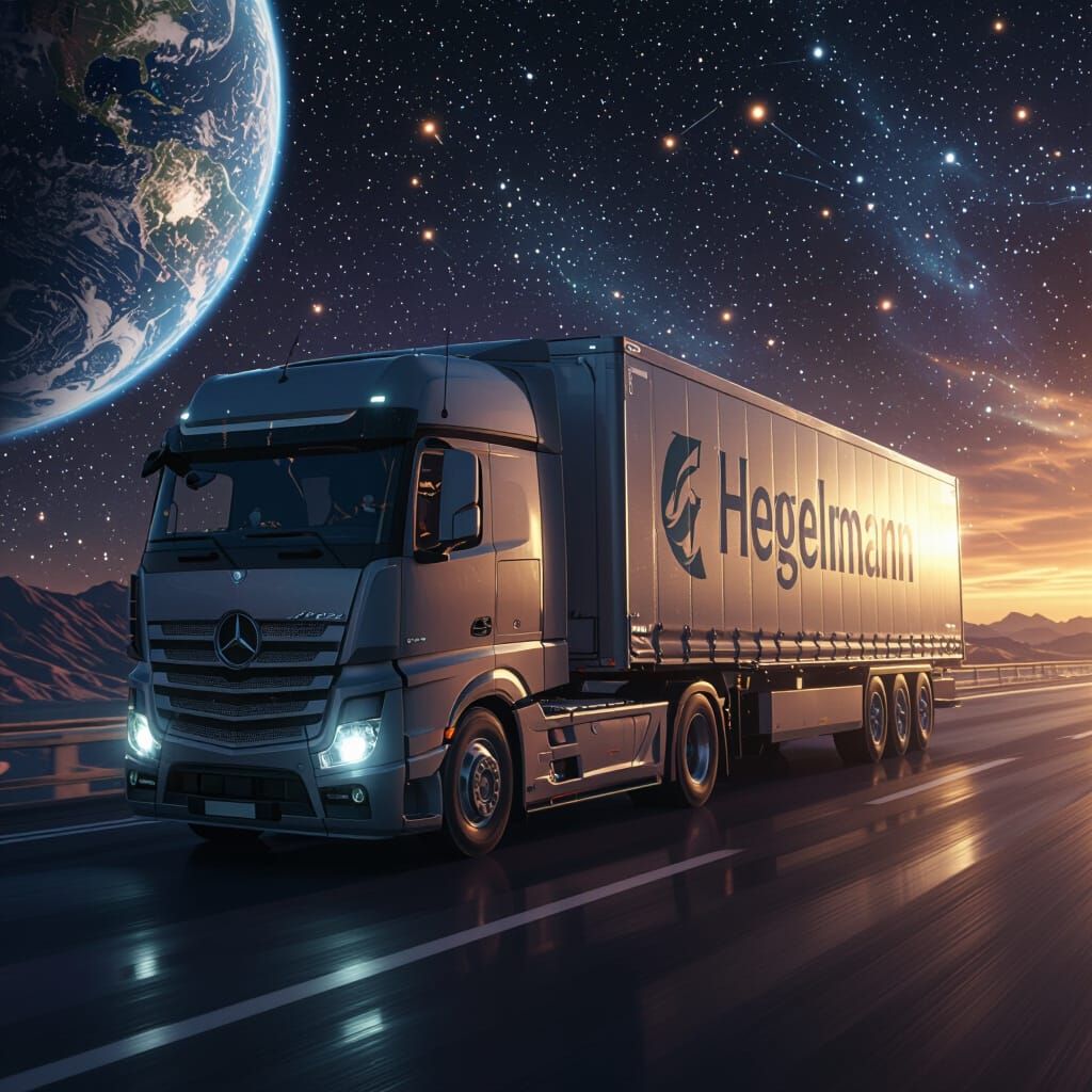 Futuristic Mercedes Truck in Epic Sci-Fi Space Landscape