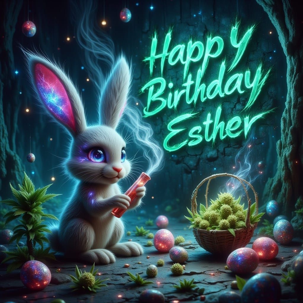 Whimsical Easter Bunny Takes a Relaxed Bong Rip in a Vibrant...