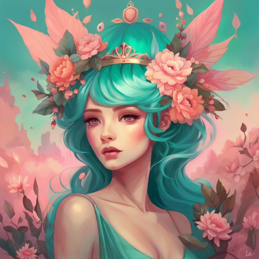 Fairy Princess with Floral Crown in Trendy Art Style