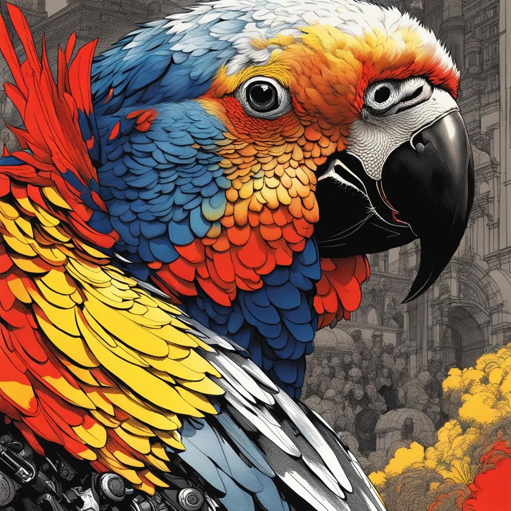 Detailed Parrot Illustration in Yoji Shinkawa Style