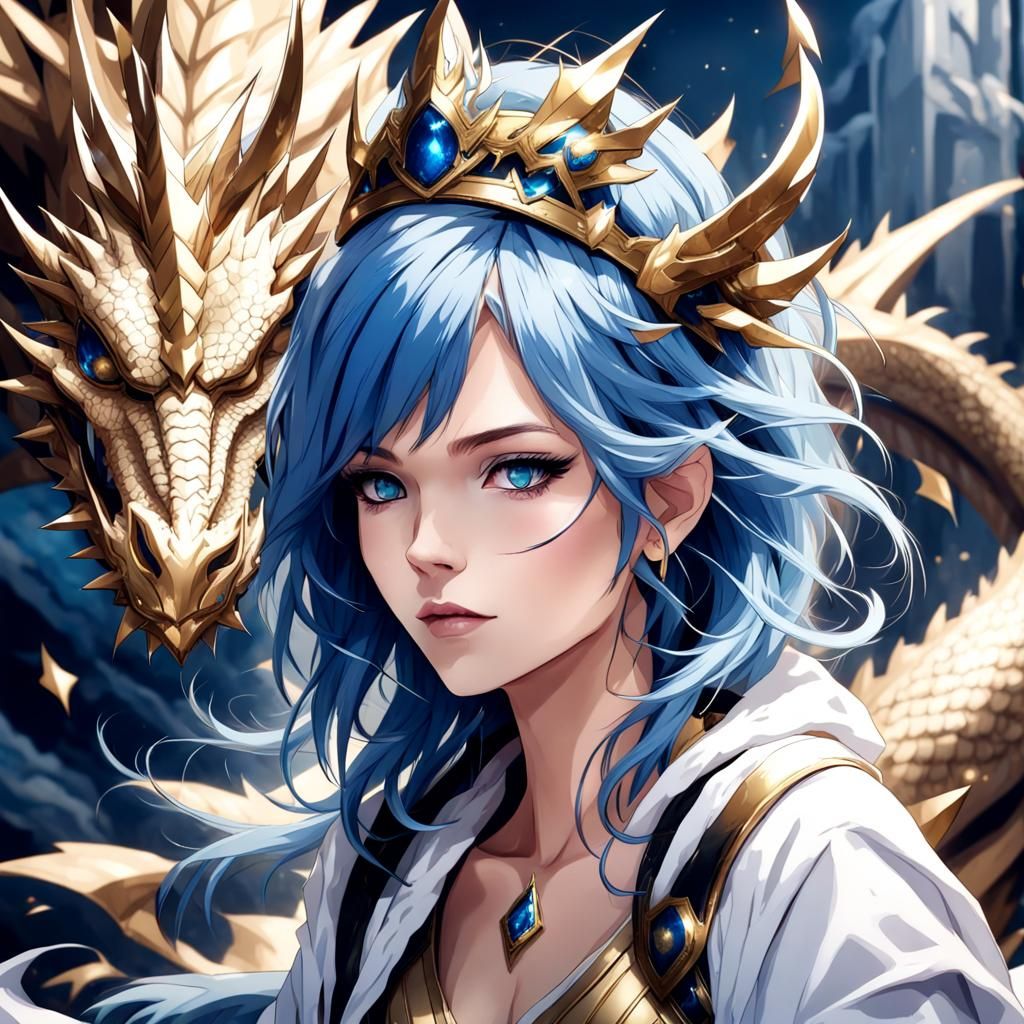Blue-Haired Queen with Dragon