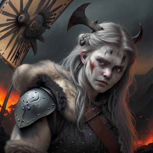 Viking's Last Stand: Shield Maidens' Farewell, Oil Painting