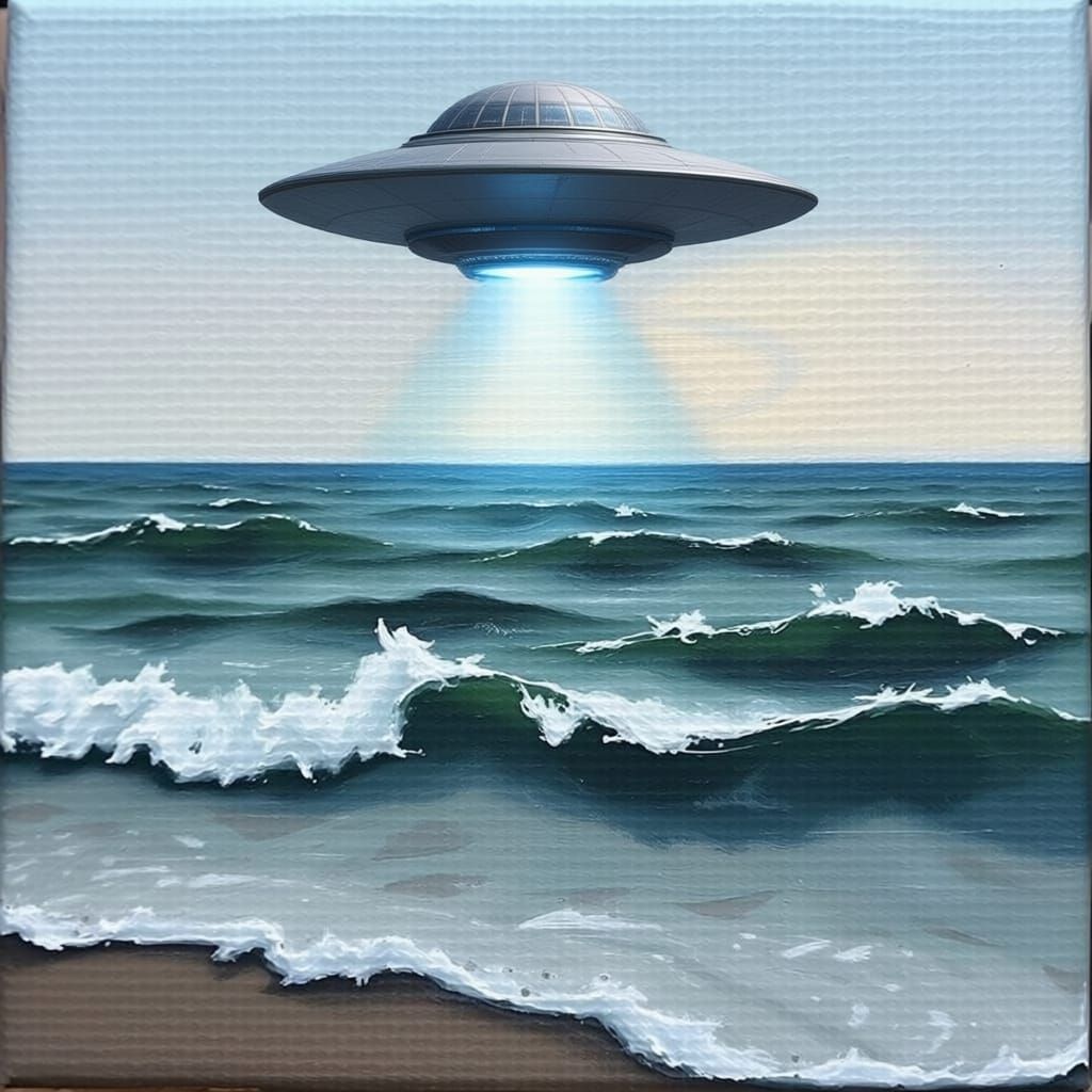 Tiny Oil painting of seascape on a thumbs nail