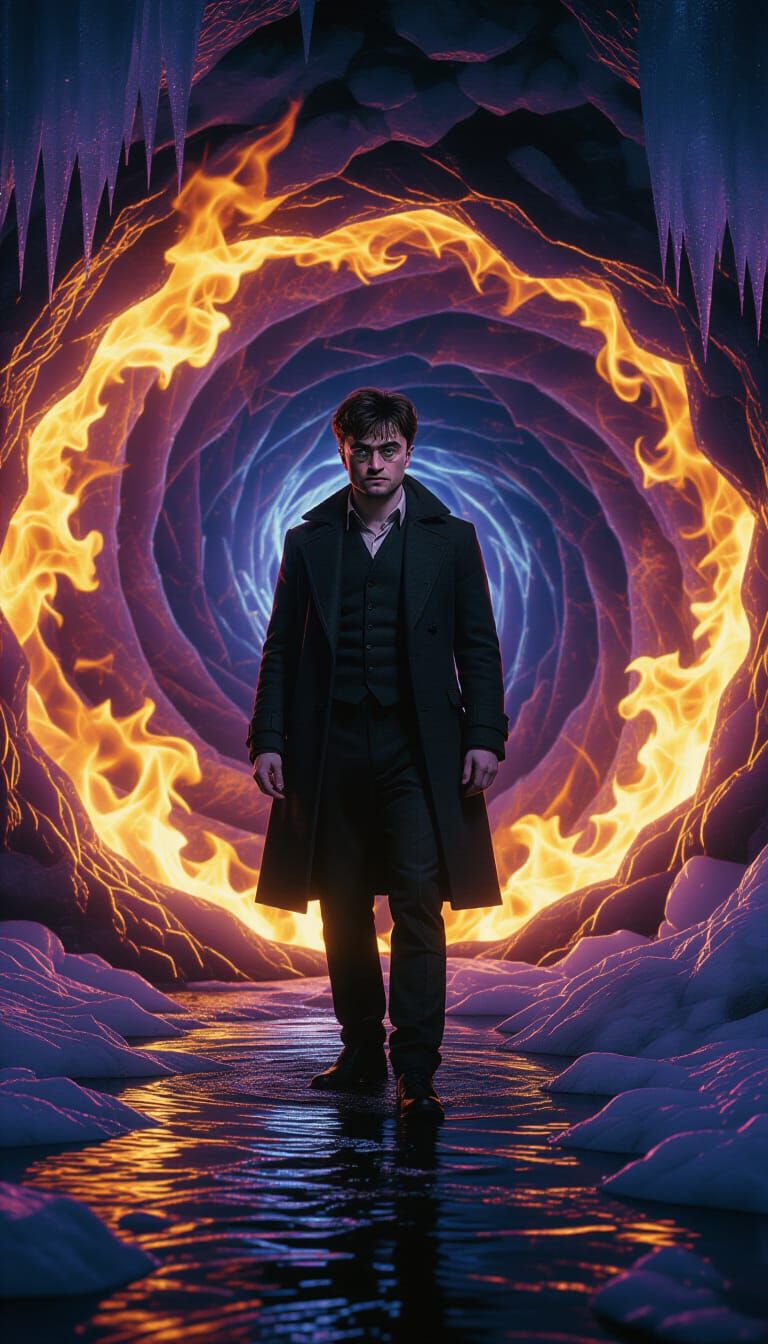 Man at Wormhole's Edge in Dark Fantasy Style