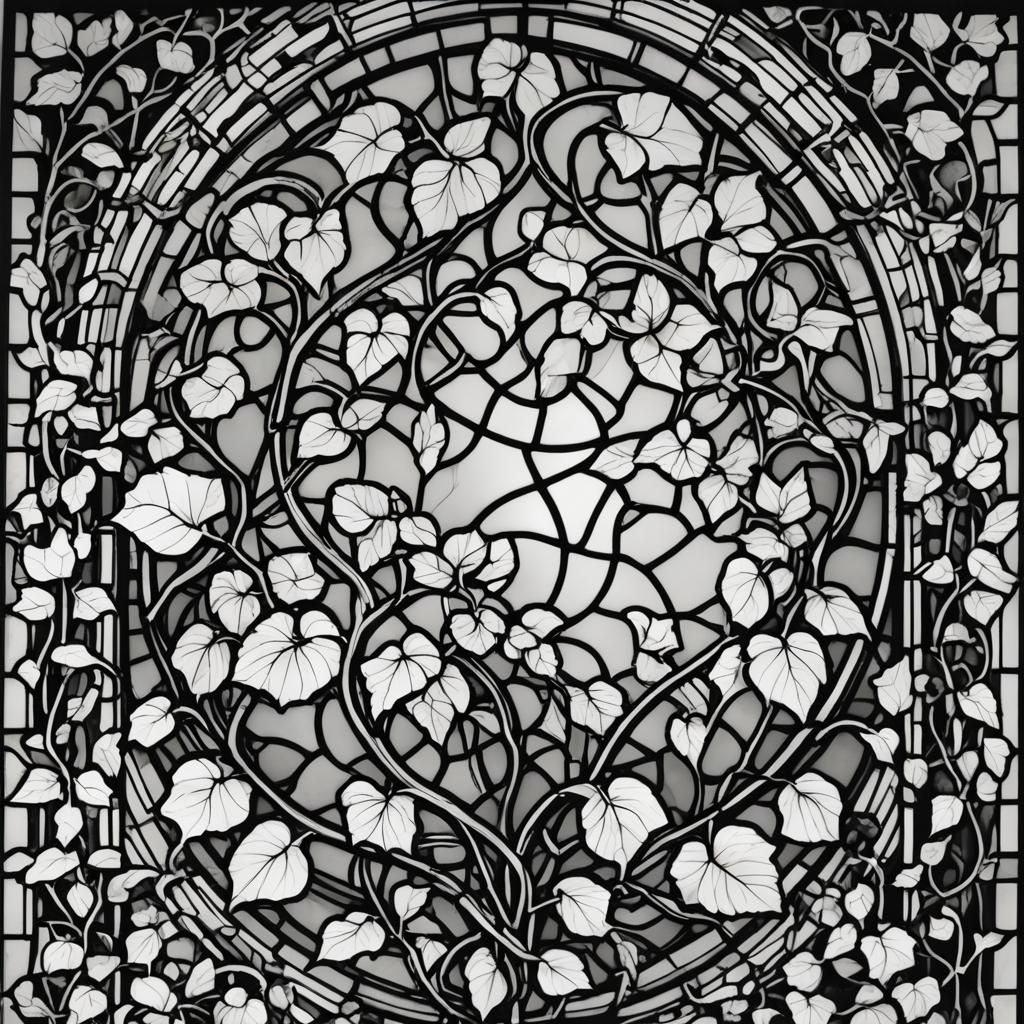 Stained Glass Window Outline with Vines