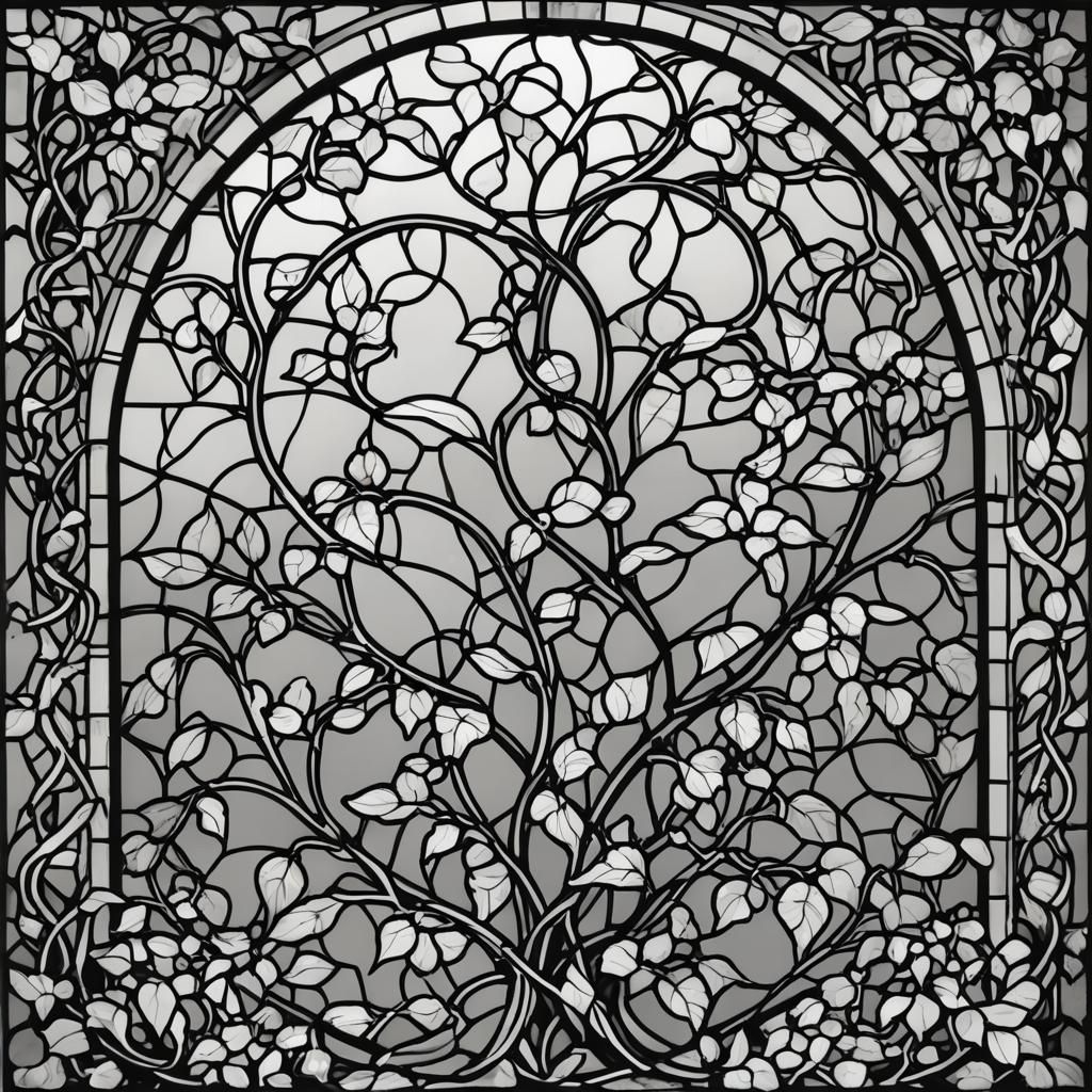 Stained Glass Window Outline with Vines