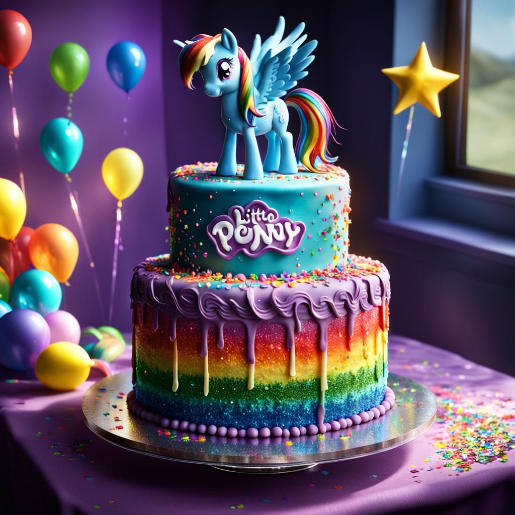 Hyperrealistic My Little Pony Birthday Cake with Rainbow