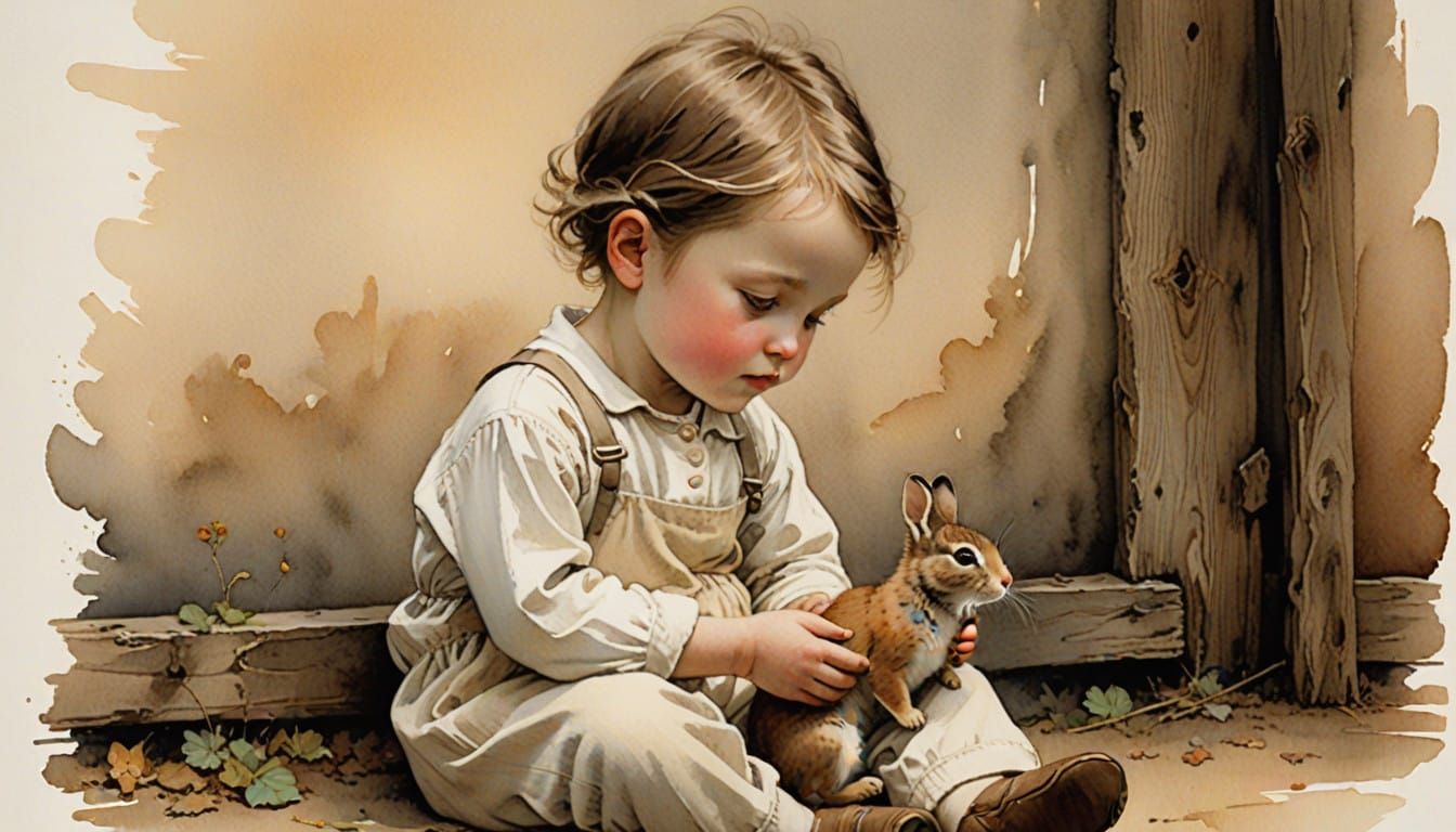 Child's Bittersweet Moment in Dreamy Watercolor