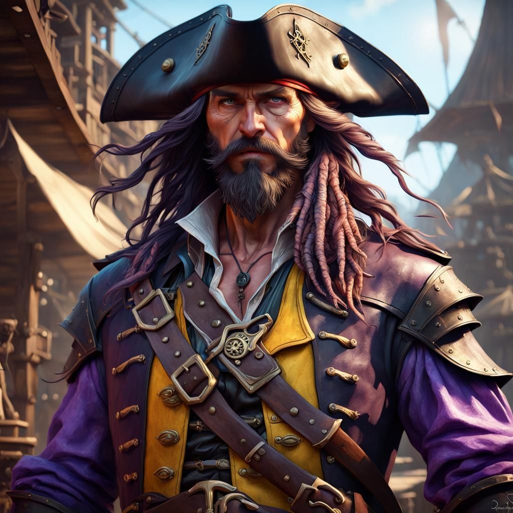 Detailed Pirate with Tricorn Hat in Dark Fantasy Style