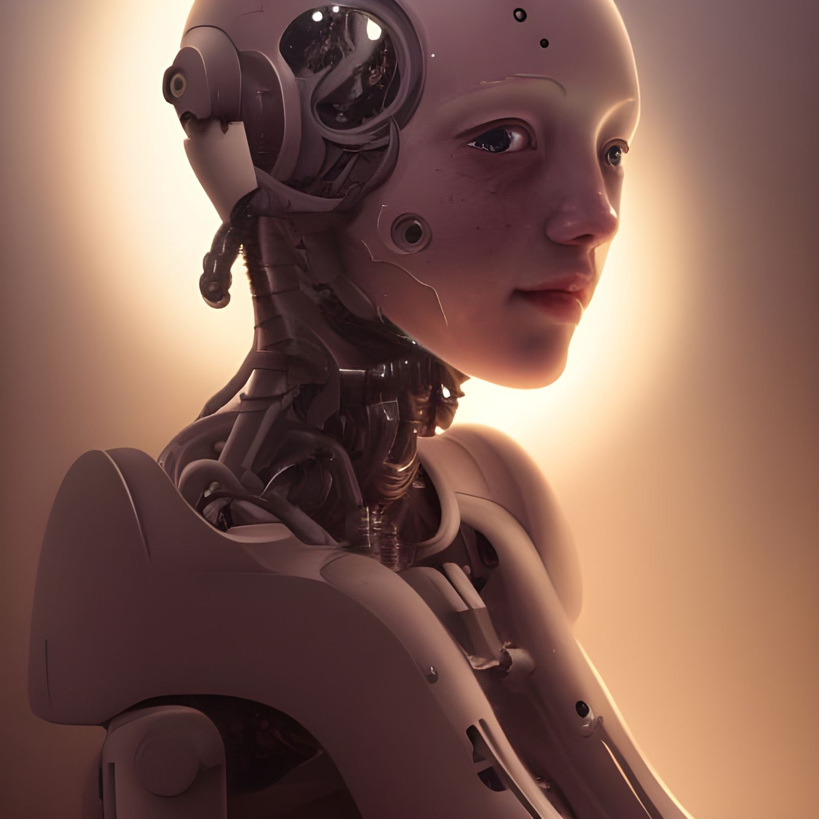 Melancholic Mechanized Girl in Dark Fantasy Style