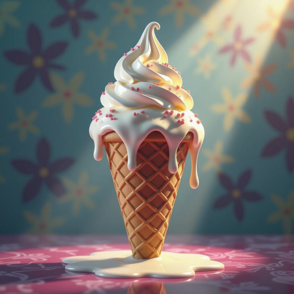 Hyperrealistic Ice Cream Cone with Abstract Background