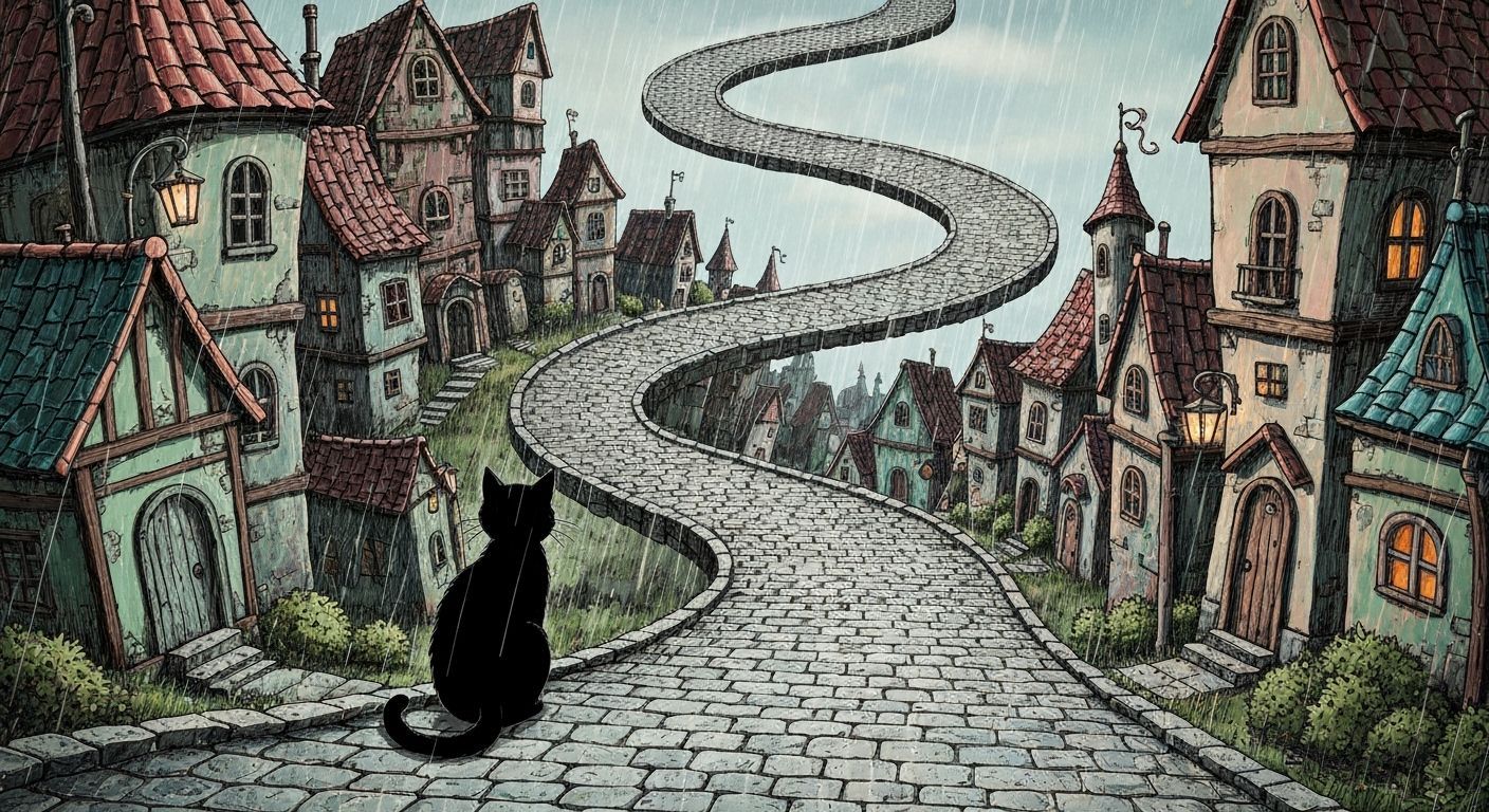 Black Cat in Gothic Town, Studio Ghibli Style
