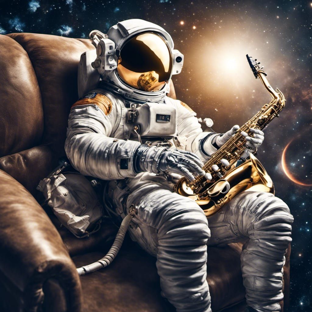 Astronaut Plays Saxophone on Couch in Space (HDR)