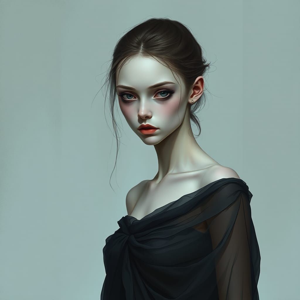 Ethereal Woman in Sheer Top: A Haunting Portrait