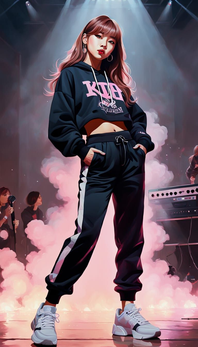 K-Pop Singer in Pinup Style Oil Painting