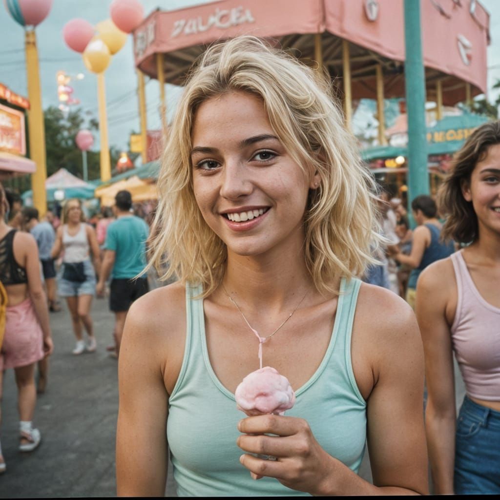 Candid Polaroid of a Blonde Girl in Amusement Park