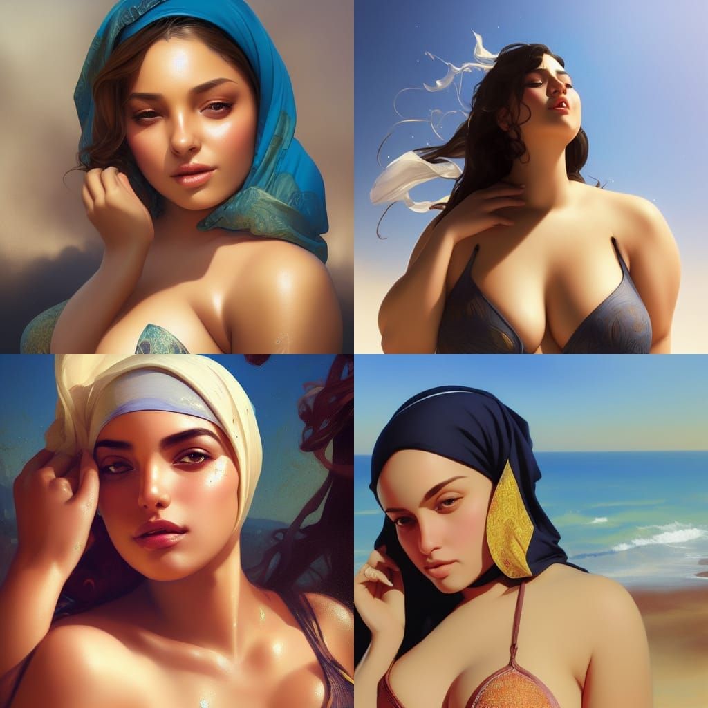 Sensual Arab Woman in Hijab and Bikini, Artstation Splash Ar...