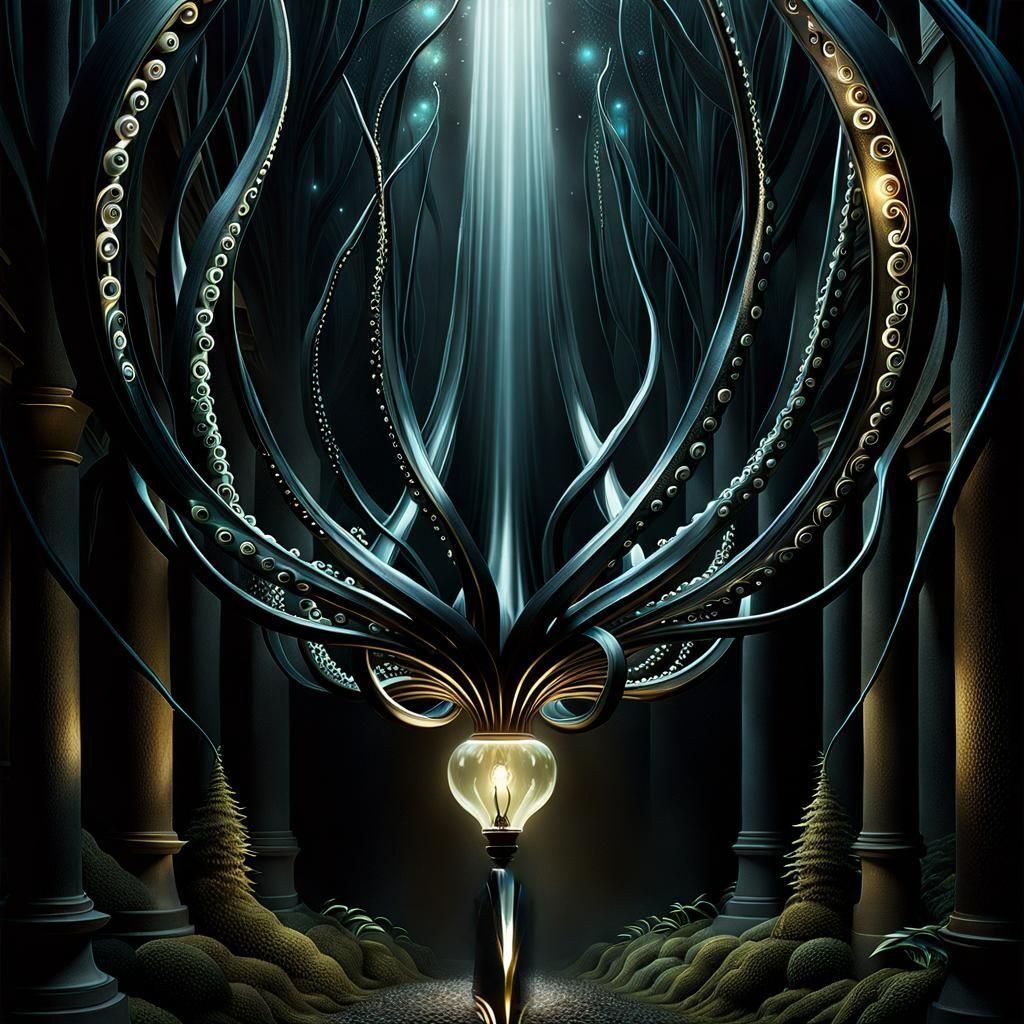 Glowing Obsidian Vortex Tentacles in Magic Realism Style