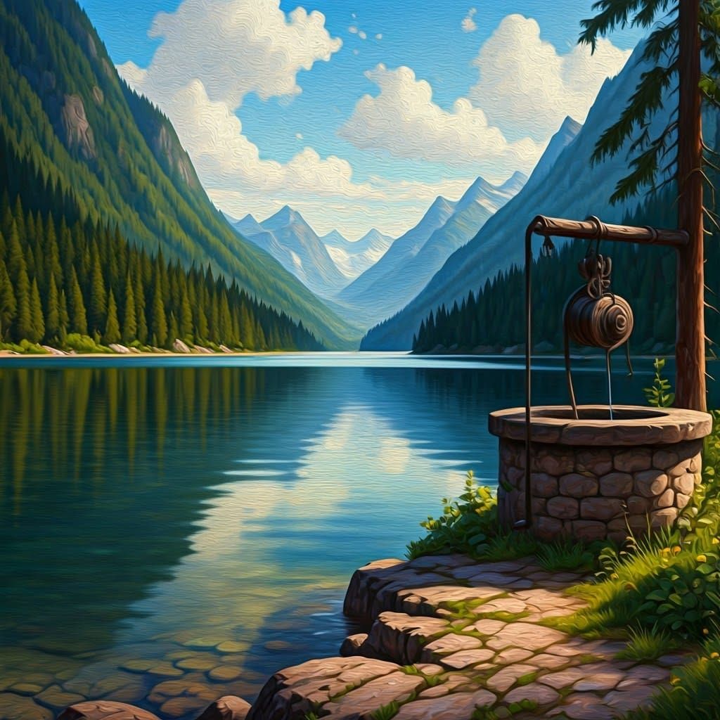 Idyllic Island Well Reflecting Mountain Forests