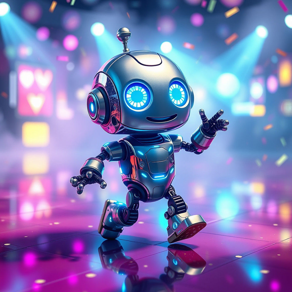 Joyful Robot Dancing on Disco Floor