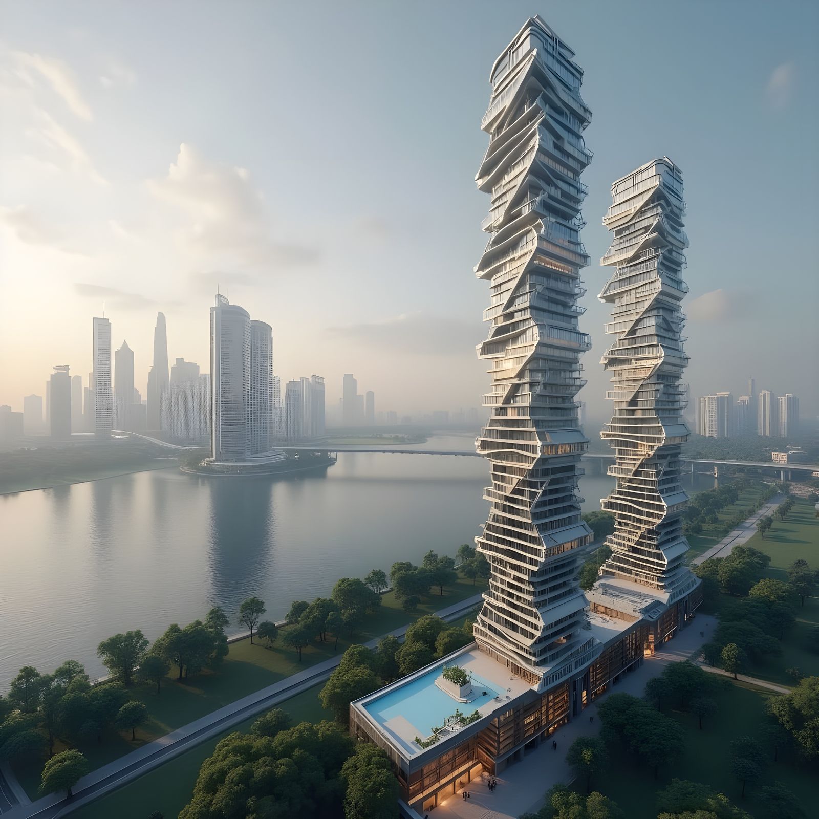 Futuristic Glass Towers Replace Central Tree Towers