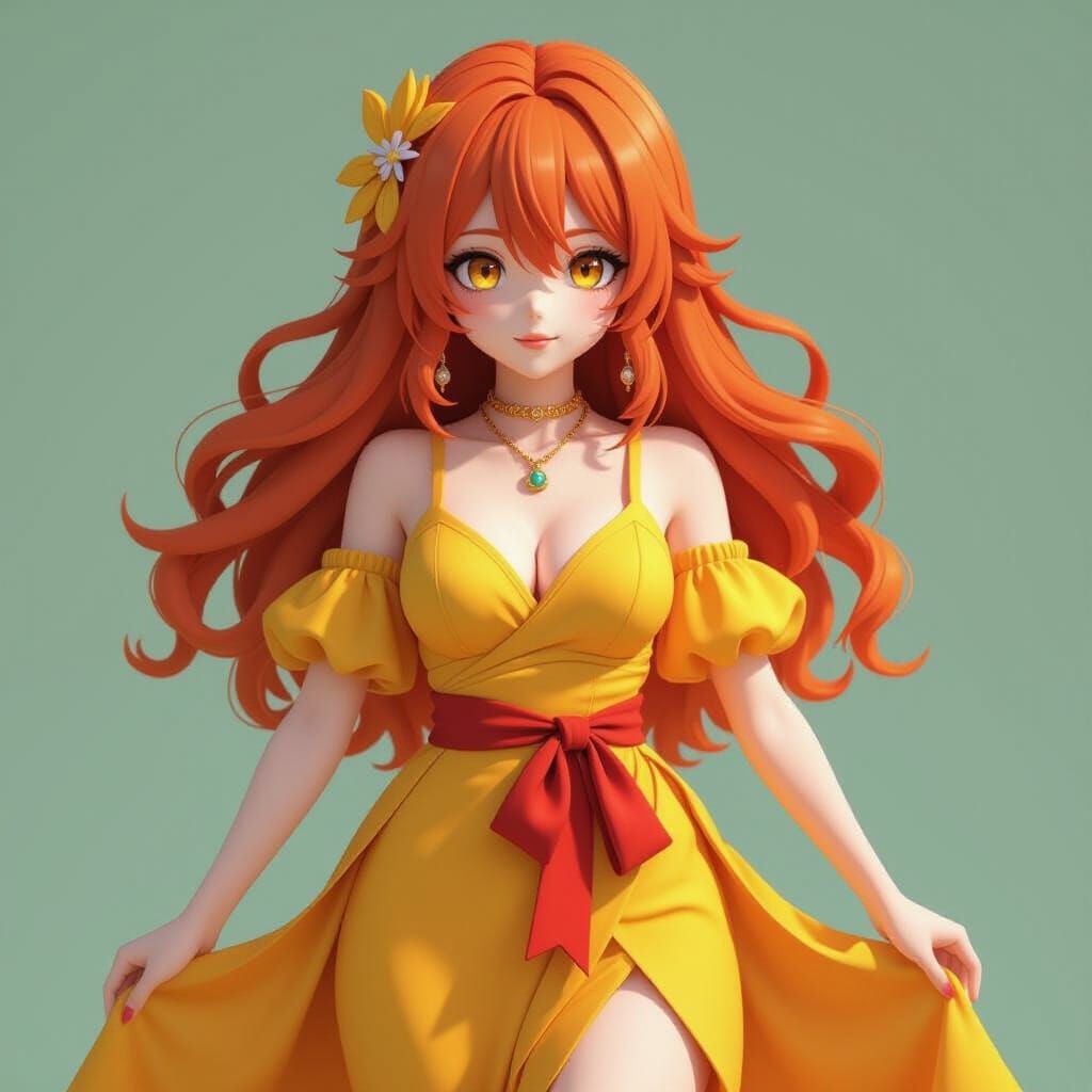 Anime Woman with Flowing Dress in 3D Art Style