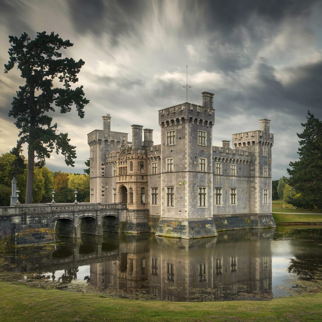 Matte Painting of a Medieval Castle with Moat