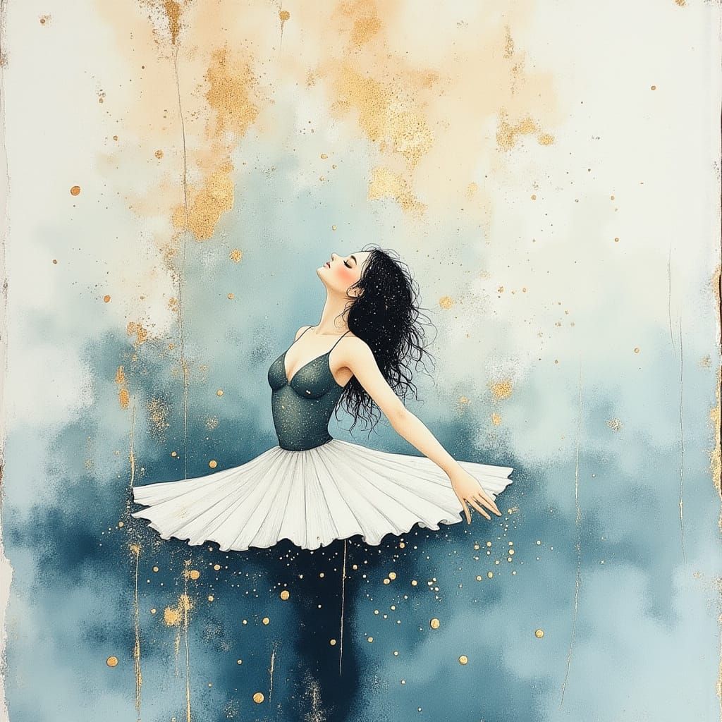 Ballerina Submerged in Water Watercolor Painting