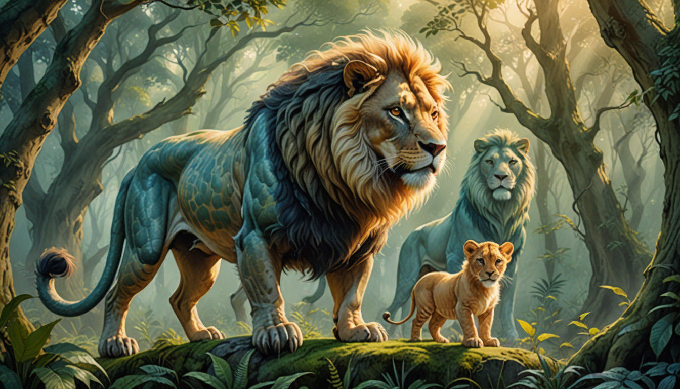 Majestic Mythical Beasts in Ancient Forest