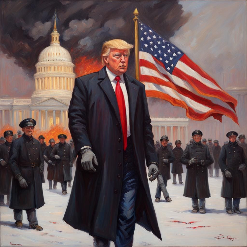 Fiery Portrait of Man in Winter Coat as Oil Painting