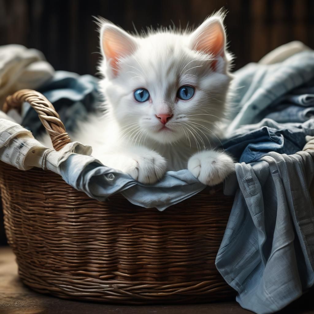 Cute Kitten Hiding: Detailed Digital Art