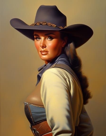 Jean Peters as Cowgirl in Oil Painting