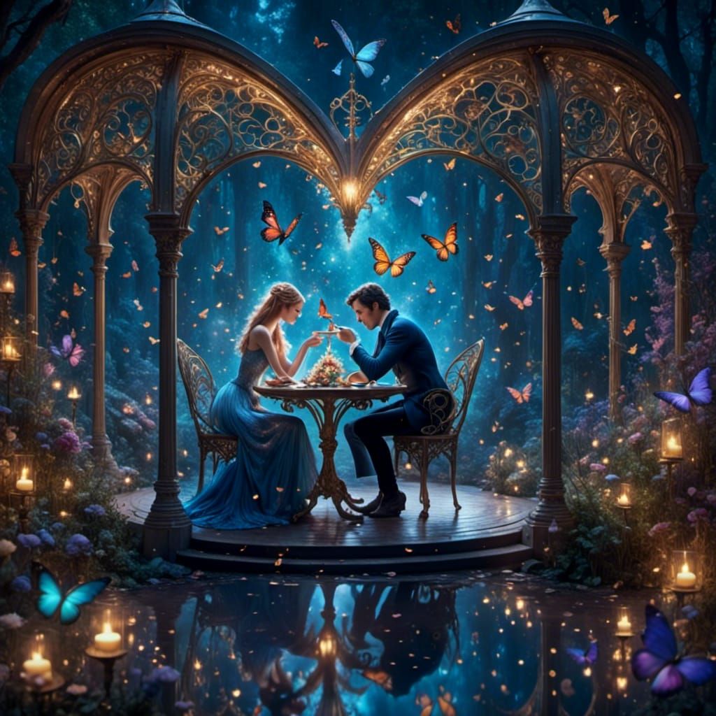 2 people in love having a romantic dinner