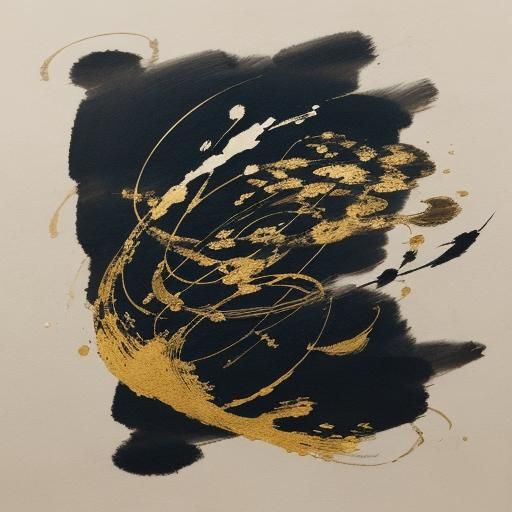 Abstract Chinese Calligraphy with Ink and Gold Accents