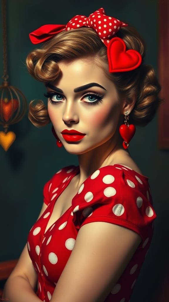 Sultry 1950s Housewife in Vibrant Oil Painting Style
