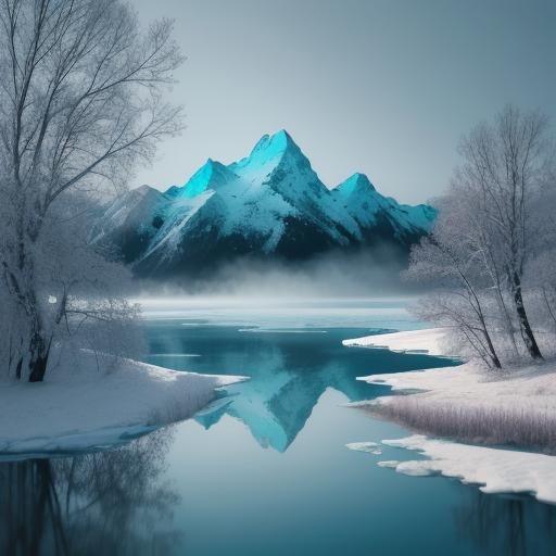 Frozen Lake Landscape with Lone Figure: Cinematic Photograph...